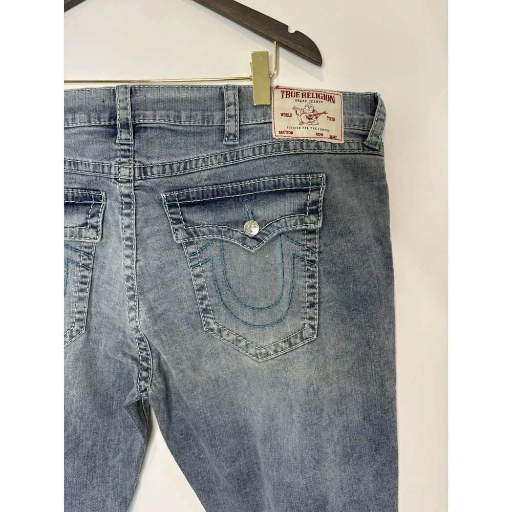 True Religion Ricky Relaxed Straight Mens 46x34 Light Vintage Wash Double Flap